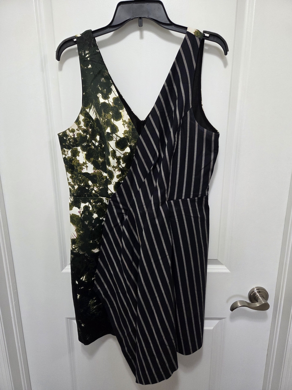 RACHEL Rachel Roy Black and Olive Mixed-Print Asymmetrical Dress